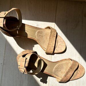 Block Heel Sandals in Tan Cork